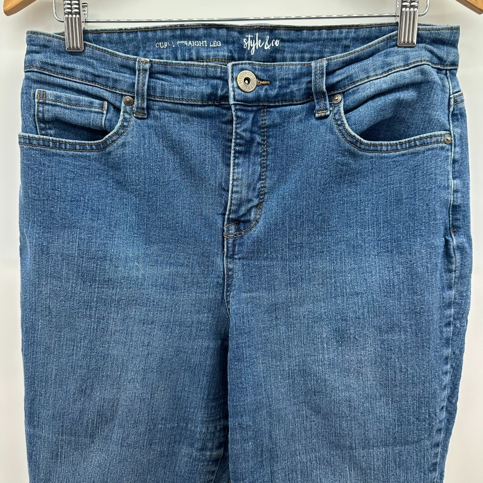 Style & Co Curvy Jeans Womens 14 Blue Denim Straight Leg Stretch High Rise Y2k